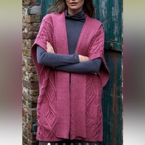 Blarney Woolen Mills Caragh Hooded Aran Poncho Raspebbery Marl